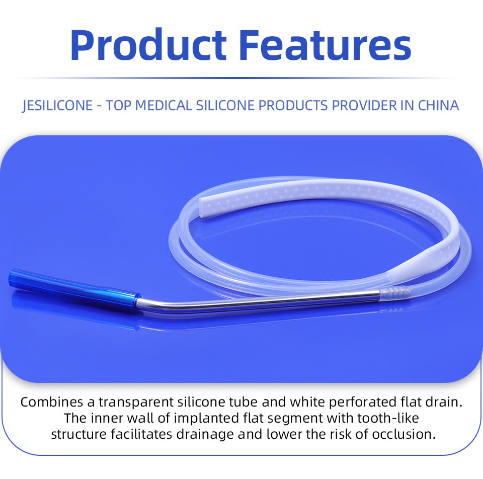 Combines a transparent silicone tube and white perforated flat drain